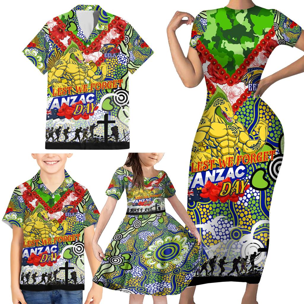 Personalised Eels ANZAC Day Family Matching Short Sleeve Bodycon Dress and Hawaiian Shirt Aboriginal Rising Sun