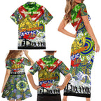 Personalised Eels ANZAC Day Family Matching Short Sleeve Bodycon Dress and Hawaiian Shirt Aboriginal Rising Sun