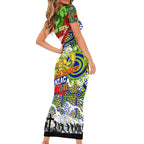 Personalised Eels ANZAC Day Family Matching Short Sleeve Bodycon Dress and Hawaiian Shirt Aboriginal Rising Sun