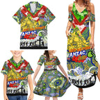 Personalised Eels ANZAC Day Family Matching Summer Maxi Dress and Hawaiian Shirt Aboriginal Rising Sun