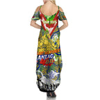 Personalised Eels ANZAC Day Family Matching Summer Maxi Dress and Hawaiian Shirt Aboriginal Rising Sun