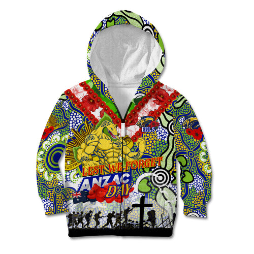 Personalised Eels ANZAC Day Kid Hoodie Aboriginal Rising Sun