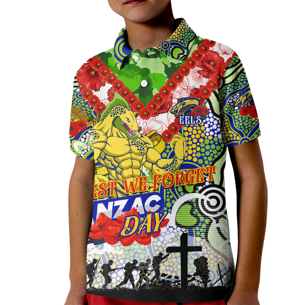 Personalised Eels ANZAC Day Kid Polo Shirt Aboriginal Rising Sun