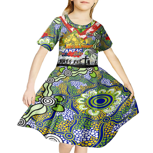 Personalised Eels ANZAC Day Kid Short Sleeve Dress Aboriginal Rising Sun