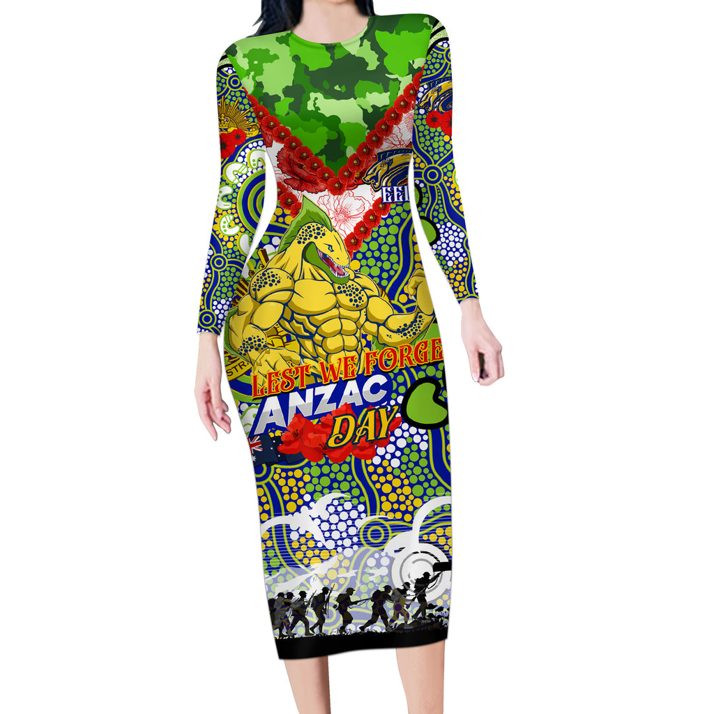 Personalised Eels ANZAC Day Long Sleeve Bodycon Dress Aboriginal Rising Sun