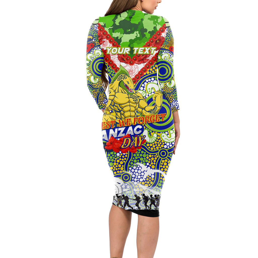 Personalised Eels ANZAC Day Long Sleeve Bodycon Dress Aboriginal Rising Sun
