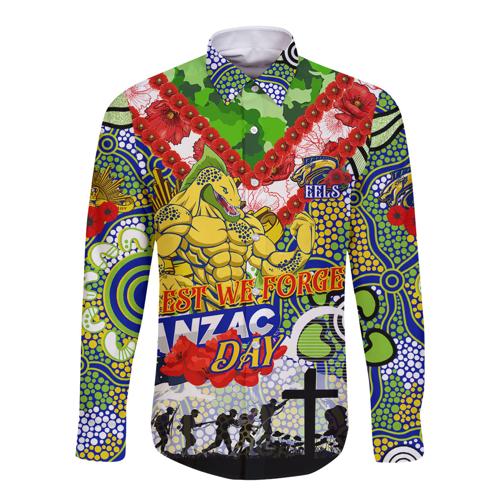 Personalised Eels ANZAC Day Long Sleeve Button Shirt Aboriginal Rising Sun