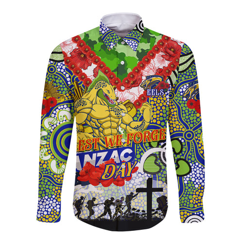 Personalised Eels ANZAC Day Long Sleeve Button Shirt Aboriginal Rising Sun