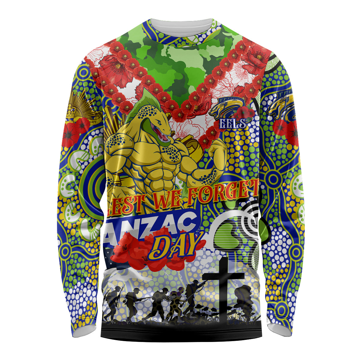 Personalised Eels ANZAC Day Long Sleeve Shirt Aboriginal Rising Sun