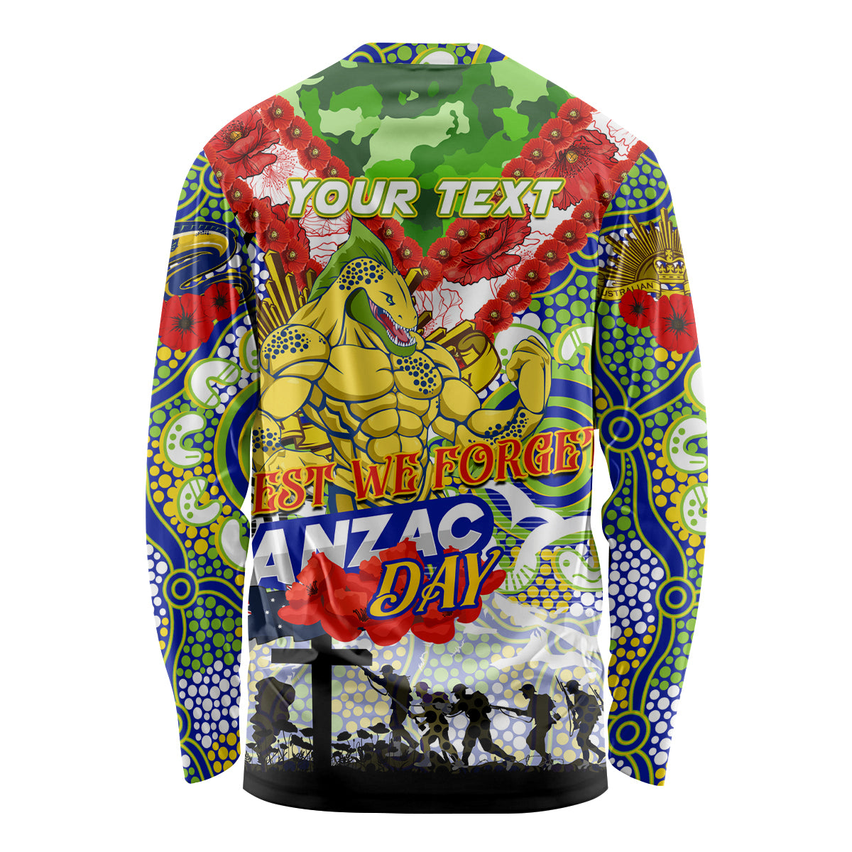 Personalised Eels ANZAC Day Long Sleeve Shirt Aboriginal Rising Sun