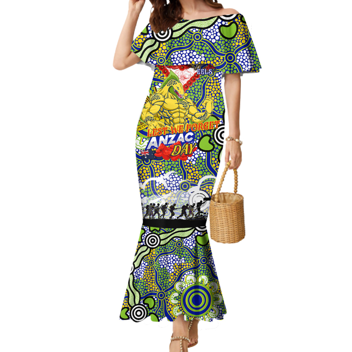 Personalised Eels ANZAC Day Mermaid Dress Aboriginal Rising Sun