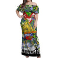 Personalised Eels ANZAC Day Off Shoulder Maxi Dress Aboriginal Rising Sun