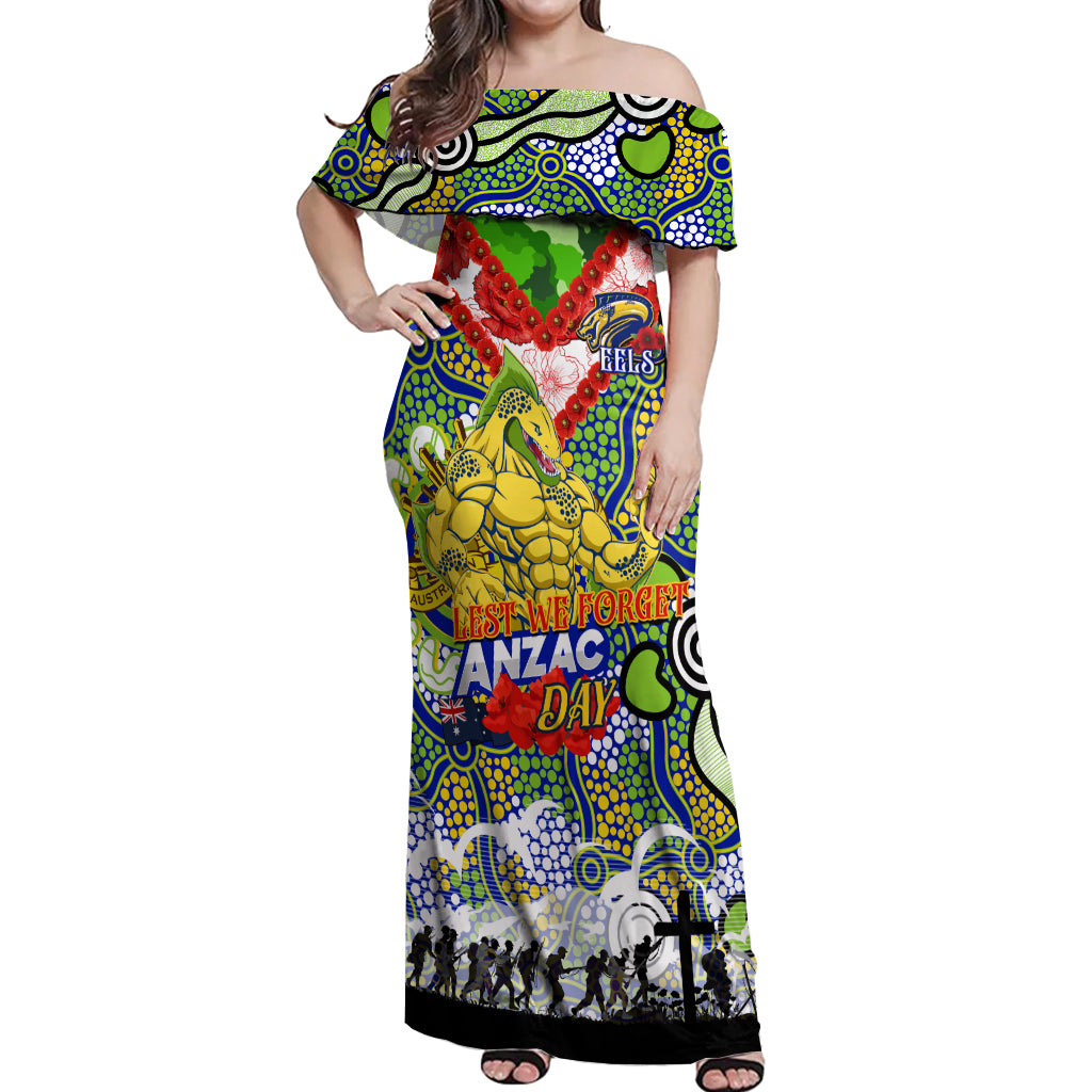 Personalised Eels ANZAC Day Off Shoulder Maxi Dress Aboriginal Rising Sun