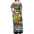 Personalised Eels ANZAC Day Off Shoulder Maxi Dress Aboriginal Rising Sun