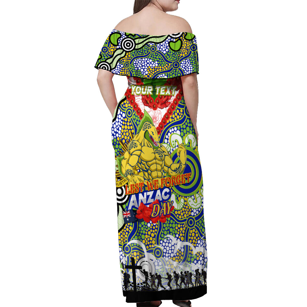 Personalised Eels ANZAC Day Off Shoulder Maxi Dress Aboriginal Rising Sun