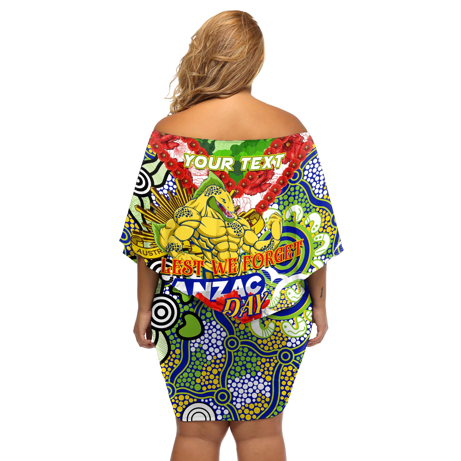 Personalised Eels ANZAC Day Off Shoulder Short Dress Aboriginal Rising Sun