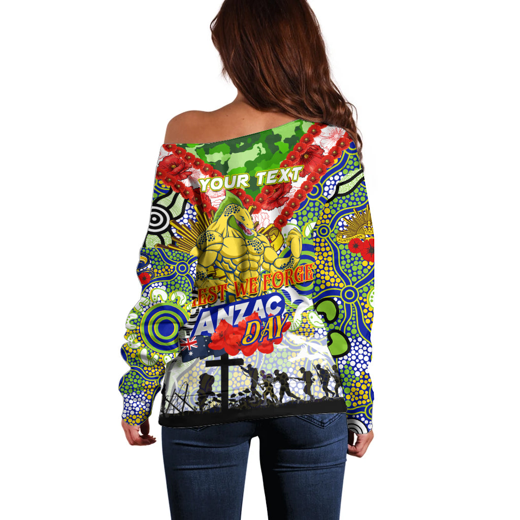 Personalised Eels ANZAC Day Off Shoulder Sweater Aboriginal Rising Sun