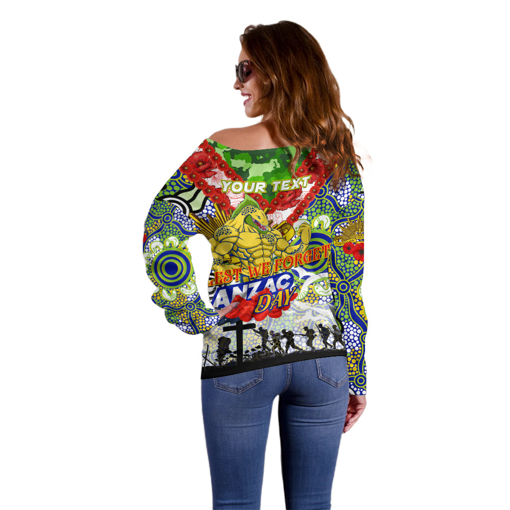 Personalised Eels ANZAC Day Off Shoulder Sweater Aboriginal Rising Sun