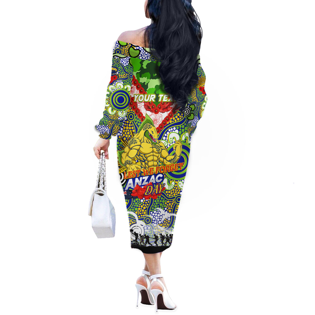 Personalised Eels ANZAC Day Off The Shoulder Long Sleeve Dress Aboriginal Rising Sun