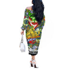 Personalised Eels ANZAC Day Off The Shoulder Long Sleeve Dress Aboriginal Rising Sun