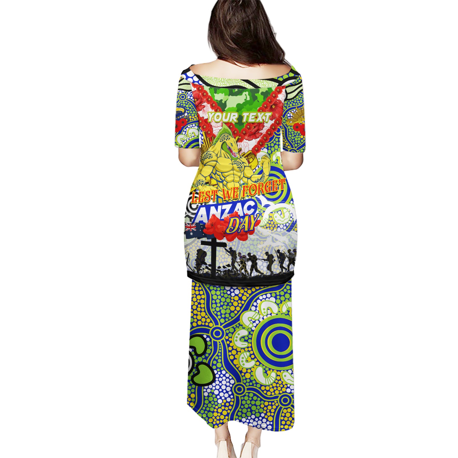 Personalised Eels ANZAC Day Puletasi Aboriginal Rising Sun