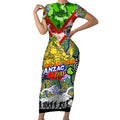 Personalised Eels ANZAC Day Short Sleeve Bodycon Dress Aboriginal Rising Sun