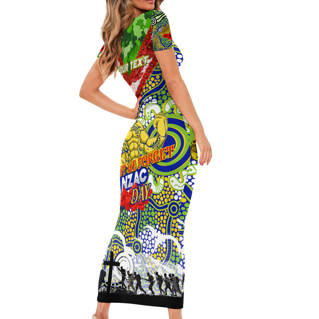 Personalised Eels ANZAC Day Short Sleeve Bodycon Dress Aboriginal Rising Sun
