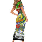 Personalised Eels ANZAC Day Short Sleeve Bodycon Dress Aboriginal Rising Sun