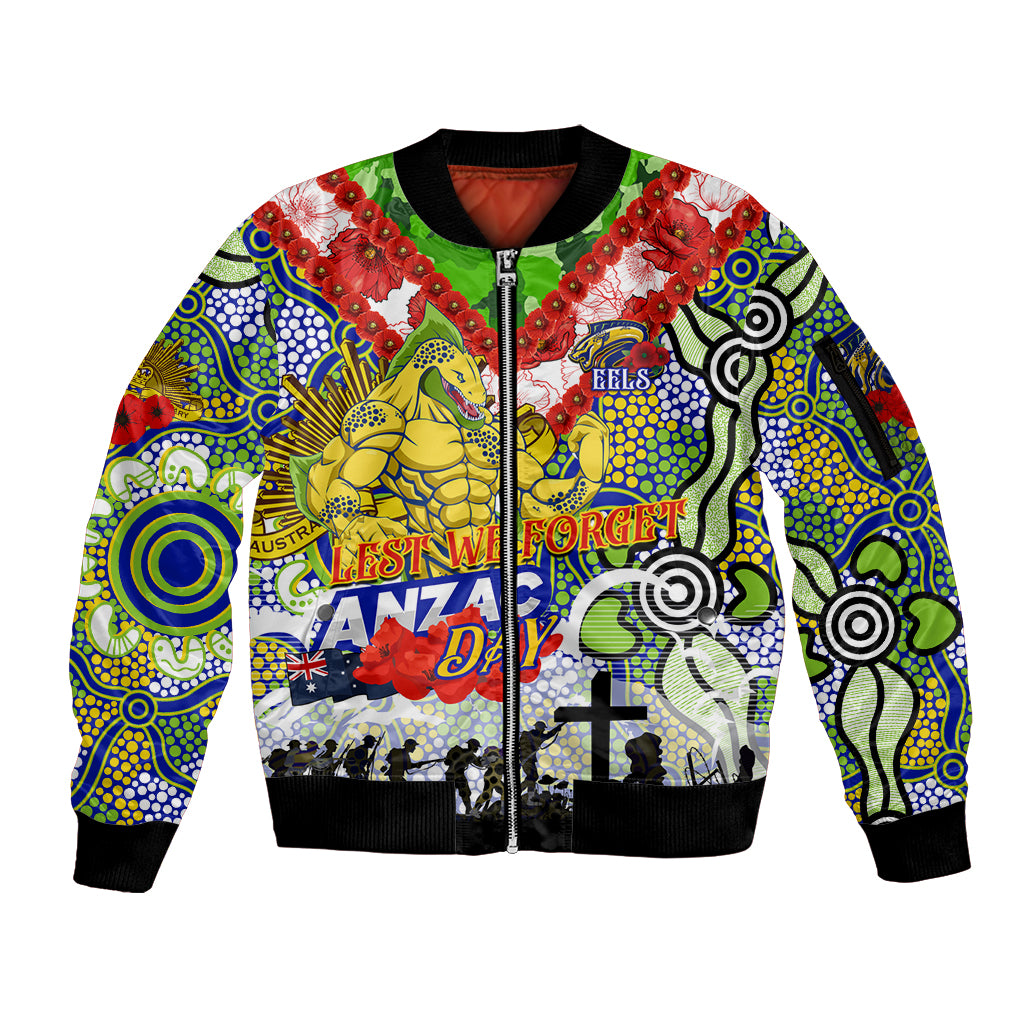 Personalised Eels ANZAC Day Sleeve Zip Bomber Jacket Aboriginal Rising Sun