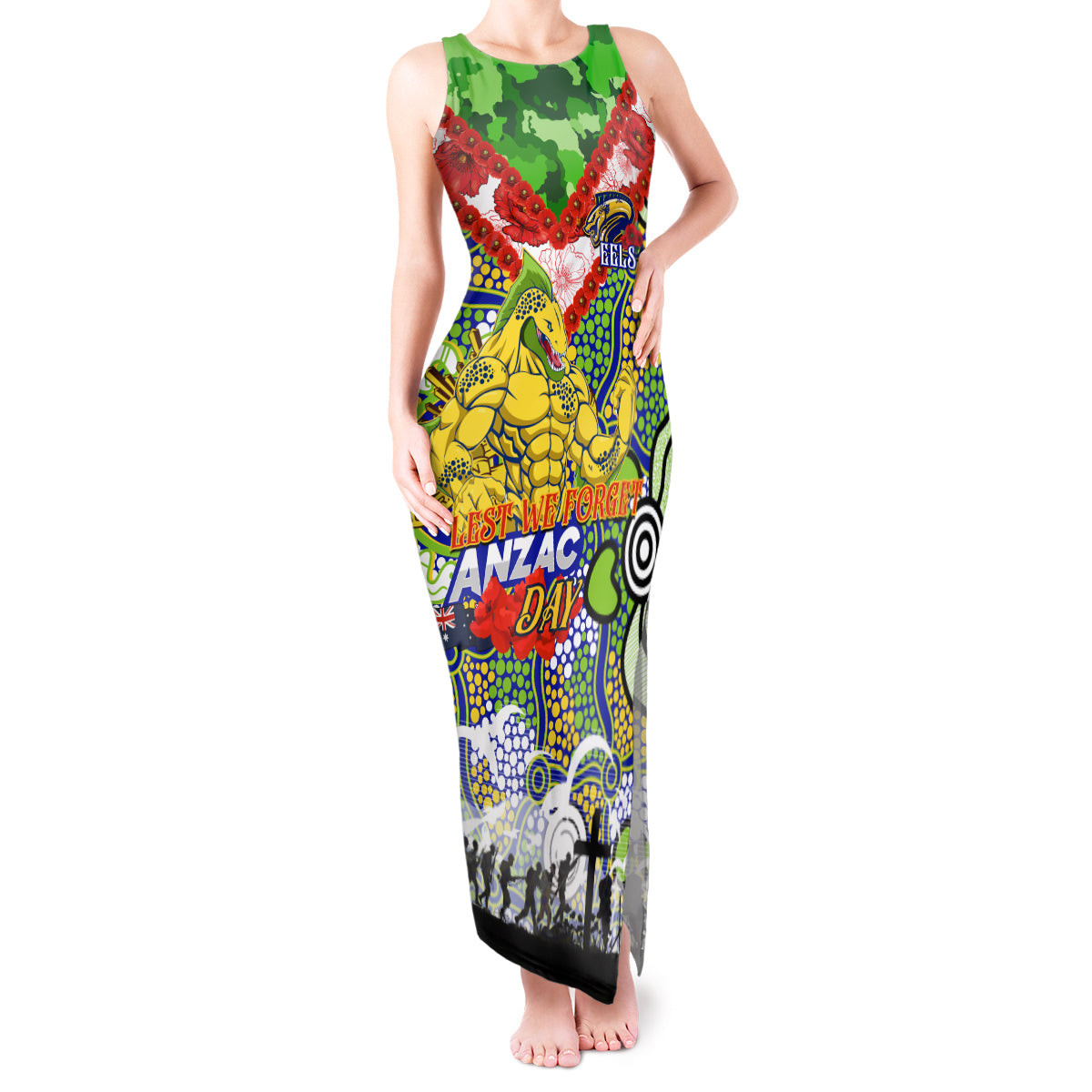 Personalised Eels ANZAC Day Tank Maxi Dress Aboriginal Rising Sun
