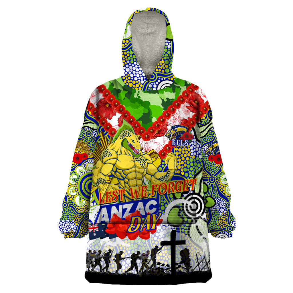 Personalised Eels ANZAC Day Wearable Blanket Hoodie Aboriginal Rising Sun