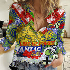 Personalised Eels ANZAC Day Women Casual Shirt Aboriginal Rising Sun