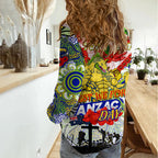 Personalised Eels ANZAC Day Women Casual Shirt Aboriginal Rising Sun