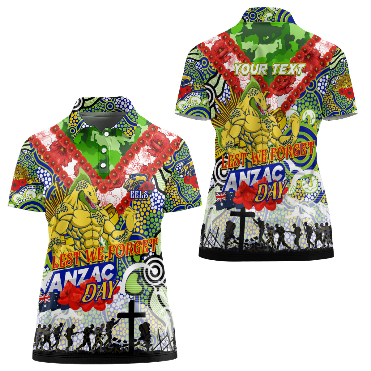 Personalised Eels ANZAC Day Women Polo Shirt Aboriginal Rising Sun