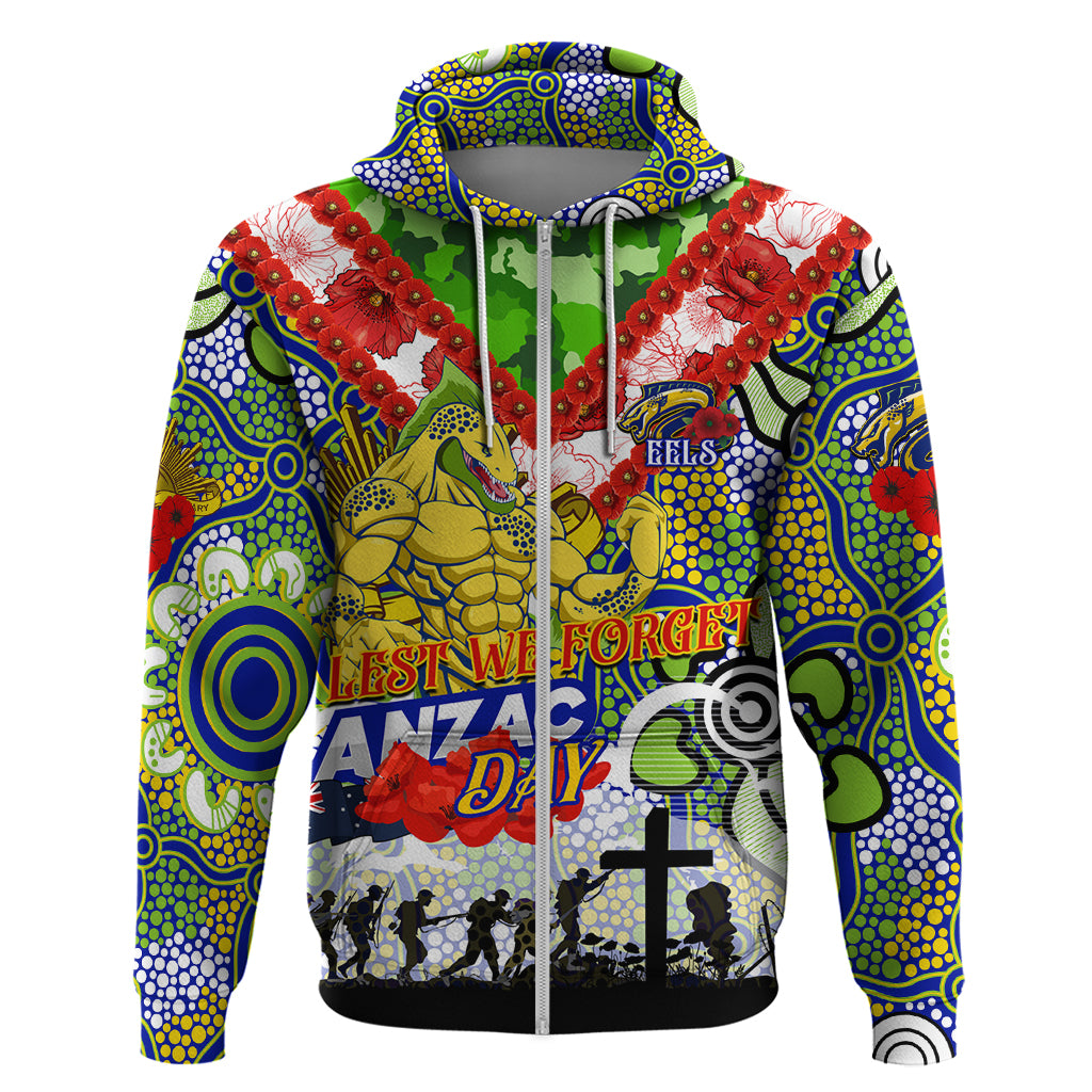 Personalised Eels ANZAC Day Zip Hoodie Aboriginal Rising Sun
