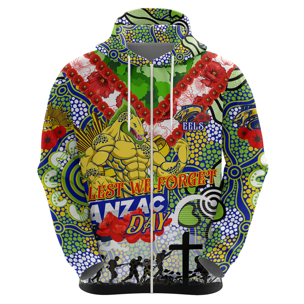 Personalised Eels ANZAC Day Zip Hoodie Aboriginal Rising Sun