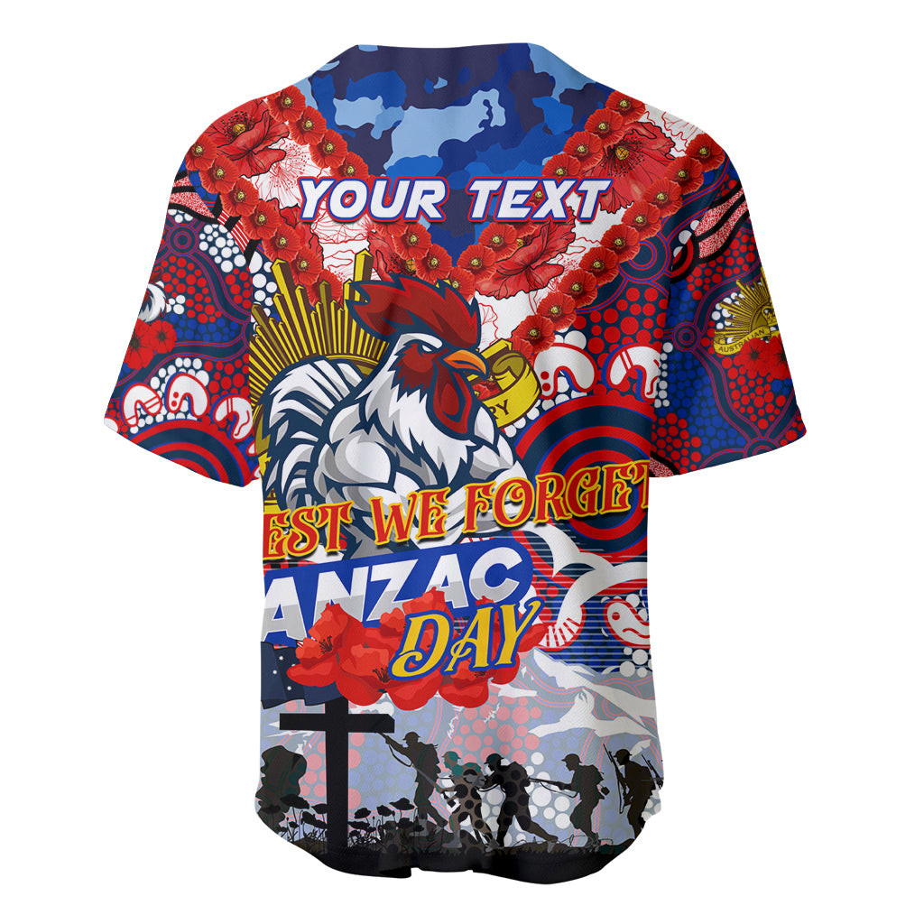 Personalised Roosters ANZAC Day Baseball Jersey Aboriginal Rising Sun