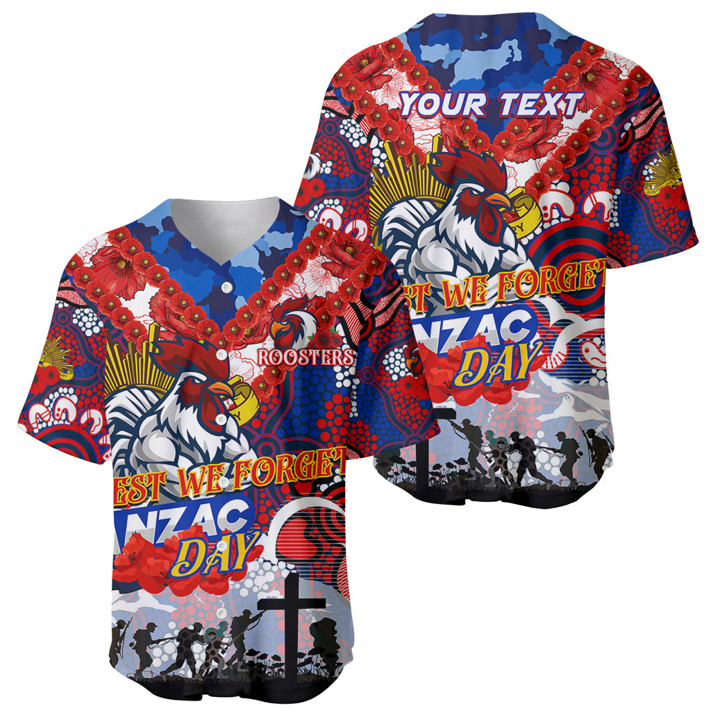 Personalised Roosters ANZAC Day Baseball Jersey Aboriginal Rising Sun