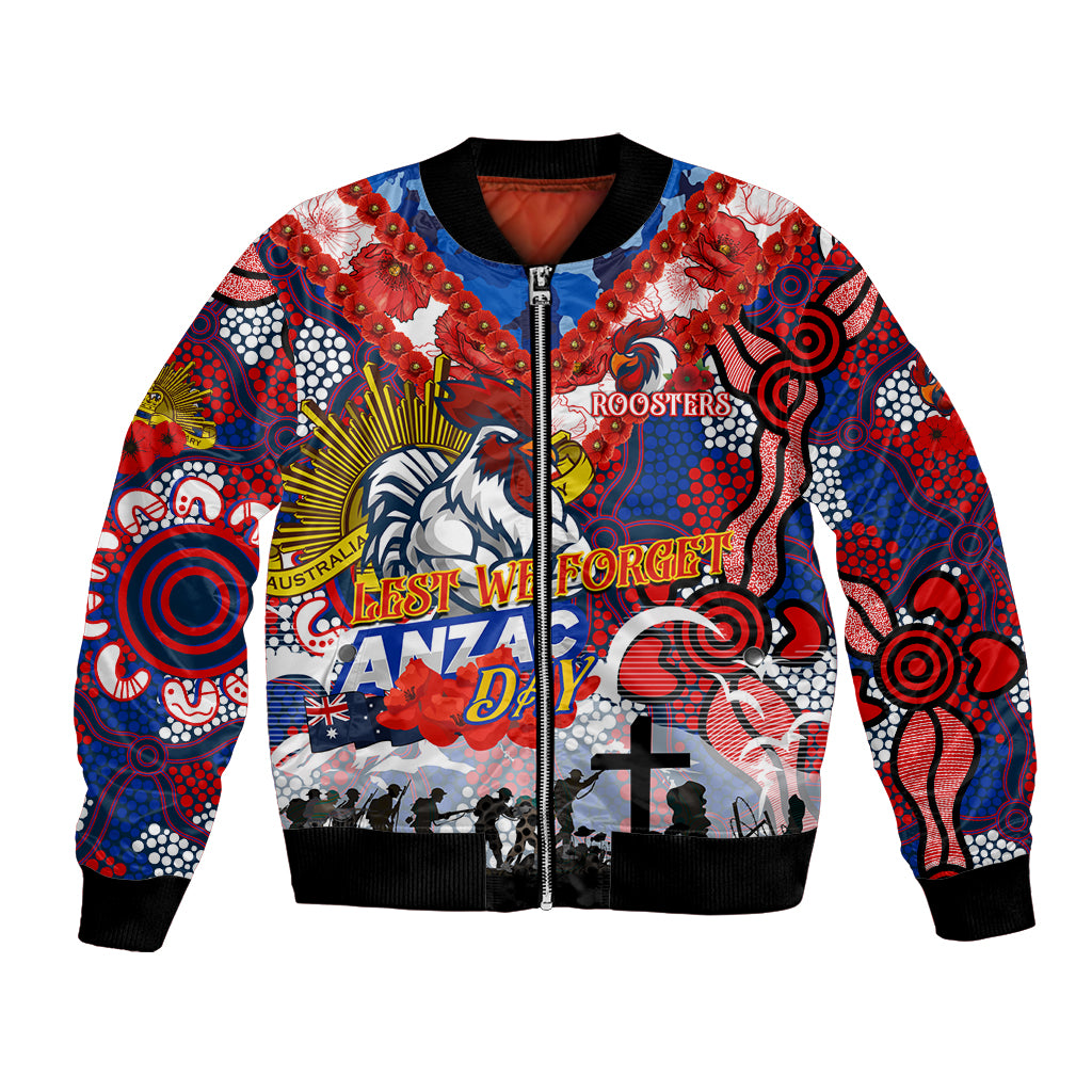 Personalised Roosters ANZAC Day Bomber Jacket Aboriginal Rising Sun
