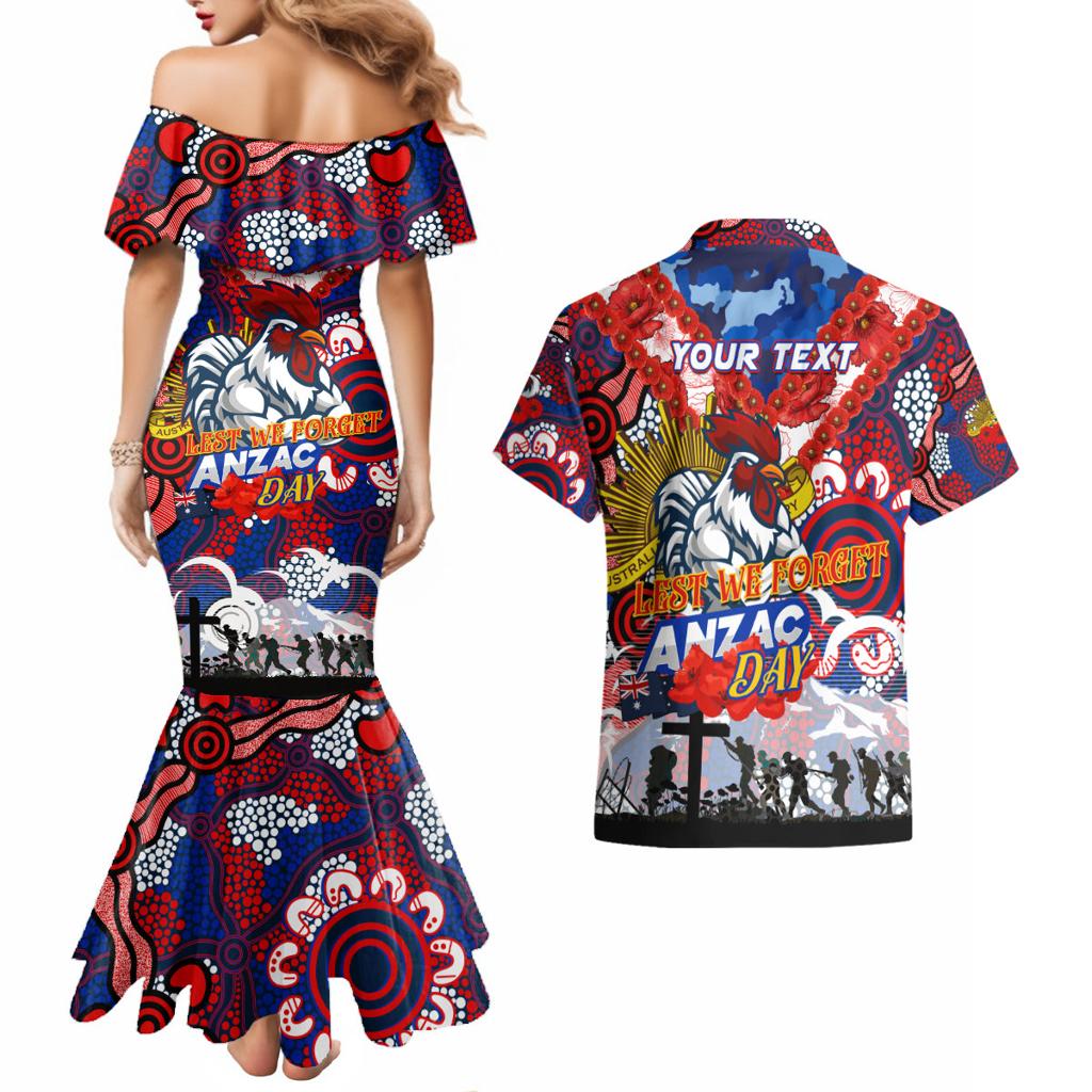Personalised Roosters ANZAC Day Couples Matching Mermaid Dress and Hawaiian Shirt Aboriginal Rising Sun