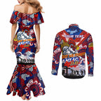 Personalised Roosters ANZAC Day Couples Matching Mermaid Dress and Long Sleeve Button Shirt Aboriginal Rising Sun