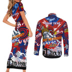 Personalised Roosters ANZAC Day Couples Matching Short Sleeve Bodycon Dress and Long Sleeve Button Shirt Aboriginal Rising Sun