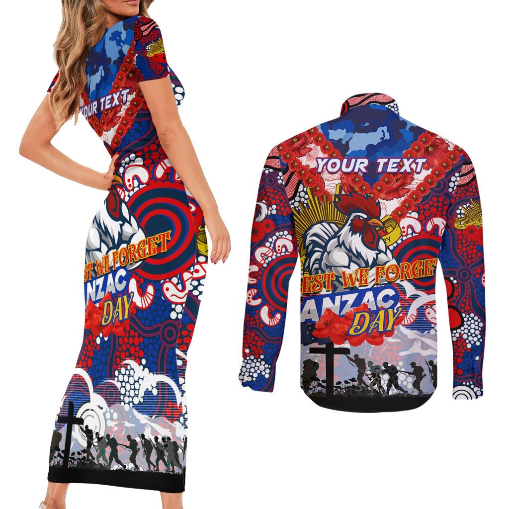 Personalised Roosters ANZAC Day Couples Matching Short Sleeve Bodycon Dress and Long Sleeve Button Shirt Aboriginal Rising Sun