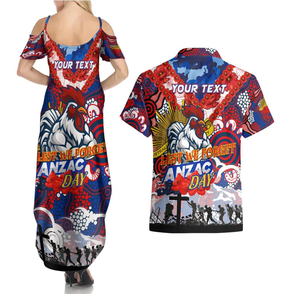 Personalised Roosters ANZAC Day Couples Matching Summer Maxi Dress and Hawaiian Shirt Aboriginal Rising Sun