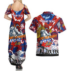Personalised Roosters ANZAC Day Couples Matching Summer Maxi Dress and Hawaiian Shirt Aboriginal Rising Sun
