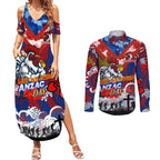 Personalised Roosters ANZAC Day Couples Matching Summer Maxi Dress and Long Sleeve Button Shirt Aboriginal Rising Sun