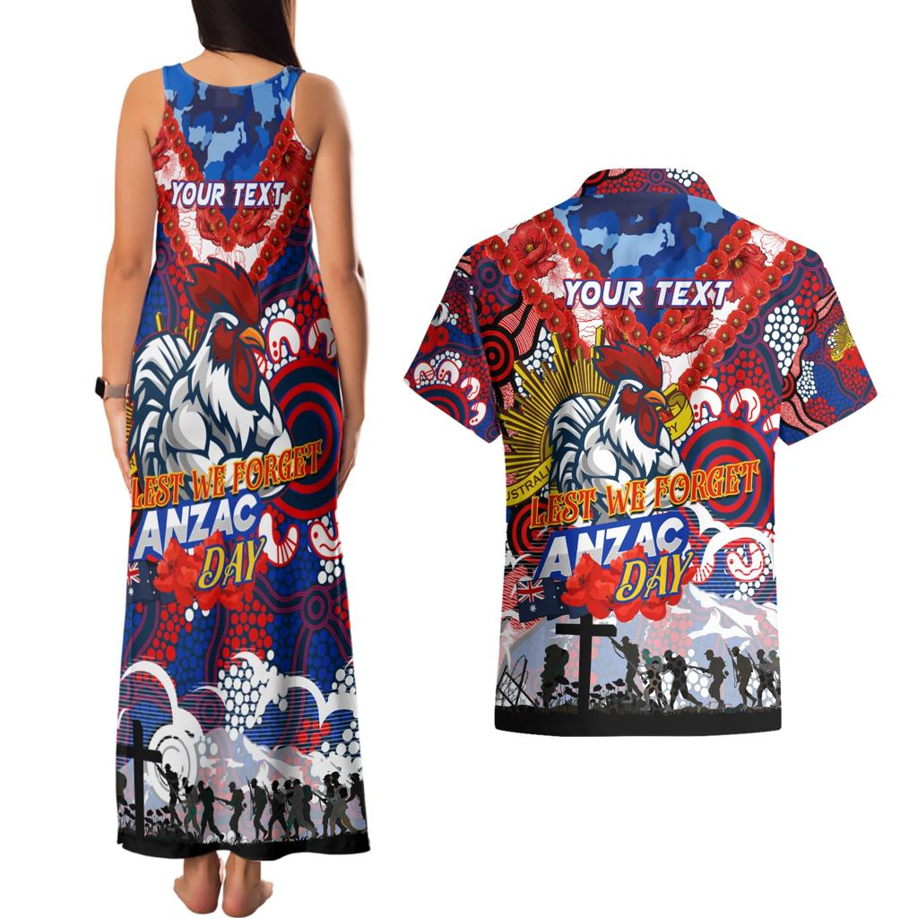 Personalised Roosters ANZAC Day Couples Matching Tank Maxi Dress and Hawaiian Shirt Aboriginal Rising Sun