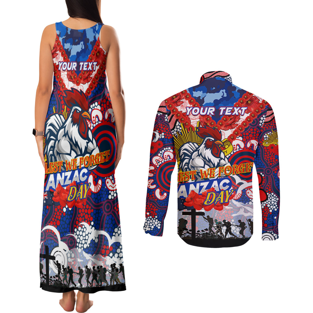Personalised Roosters ANZAC Day Couples Matching Tank Maxi Dress and Long Sleeve Button Shirt Aboriginal Rising Sun