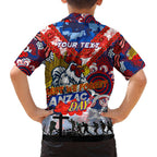 Personalised Roosters ANZAC Day Family Matching Long Sleeve Bodycon Dress and Hawaiian Shirt Aboriginal Rising Sun