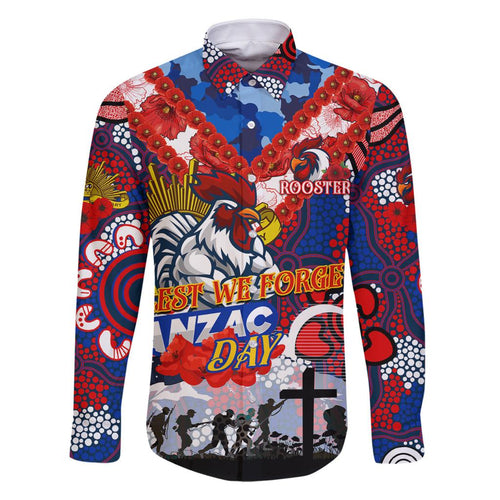 Personalised Roosters ANZAC Day Family Matching Long Sleeve Bodycon Dress and Hawaiian Shirt Aboriginal Rising Sun
